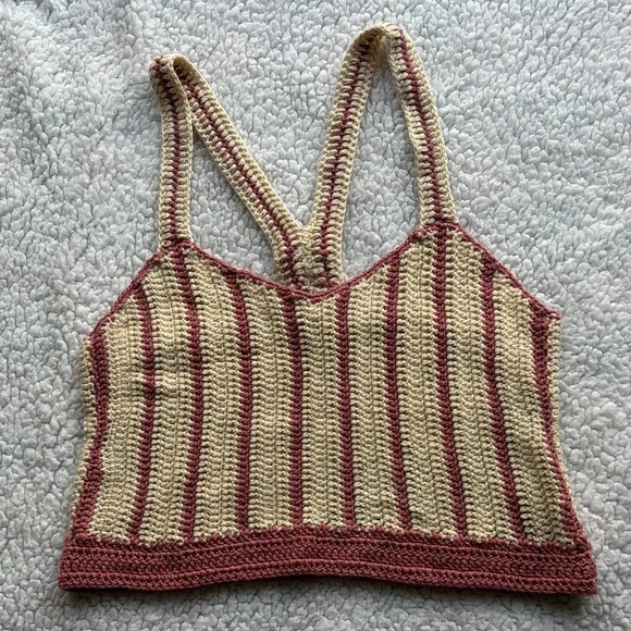 Listicle Cream and Dusty Rose Crochet Striped Tank Top - Picture 1 of 4